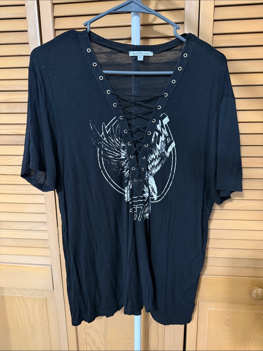 Black Lace-Up Graphic Shirt